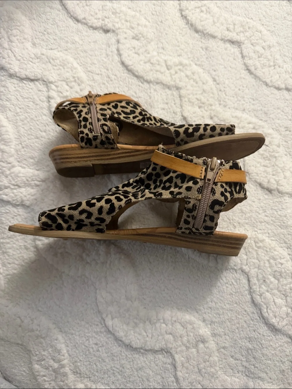 Leopard Print Ankle Bootie Sandals in Tan